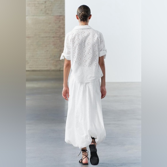 Zara embroidered 100% cotton white voluminous hem midi skirt sz.XS - Picture 5 of 16